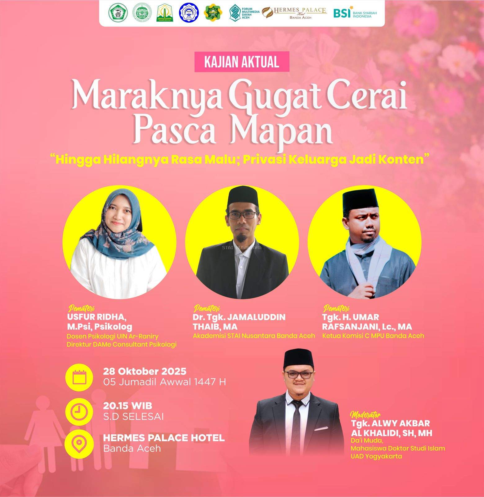 Dijadwalkan; Dr. Tgk. Jamaluddin Thaib, MA. isi Kajian Aktual (Maraknya Gugat Cerai Pasca Mapan) di Hermes Place Hotel Banda Aceh